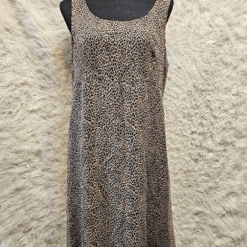 Vintage Robbie Bee Women's 100%  Silk Leopard Print Sleeveless Maxi Dress 12